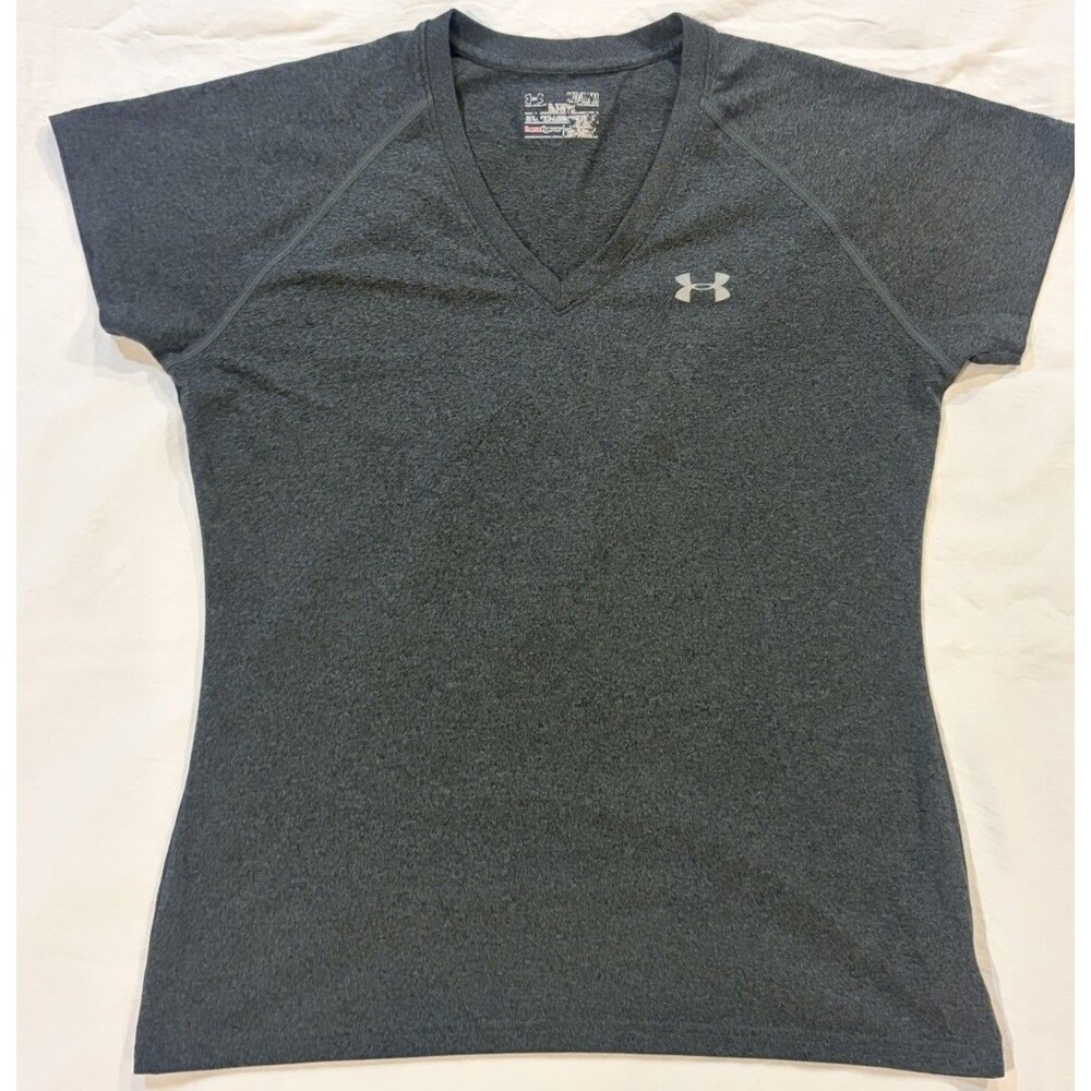 Under Armour Women’s Gray Heat Gear Semi Fitted Short Sleeve V-Neck Tee Shirt M